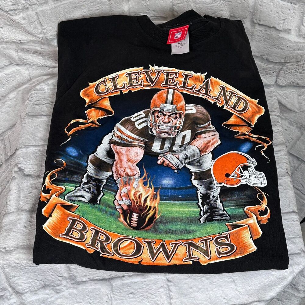 Cleveland Browns Football In Flames  NFL 2XLT Men's Black T-Shirt Dog Pound